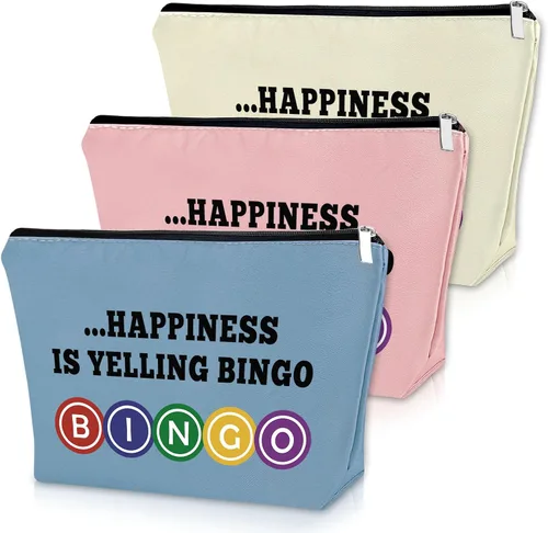 Vista 17 de Sazuwu Regalo para amantes del bingo, 2 piezas, bolsa de maquillaje, regalo para mujeres, amantes del casino, regalo de Navidad, cumpleaños, bolsa
