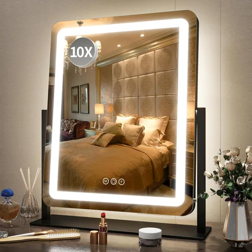 Vista 19 de FENNIO - Espejo de tocador con luces, espejo de maquillaje iluminado LED, pantalla táctil con 3 modos de iluminación, regulable, para mesa