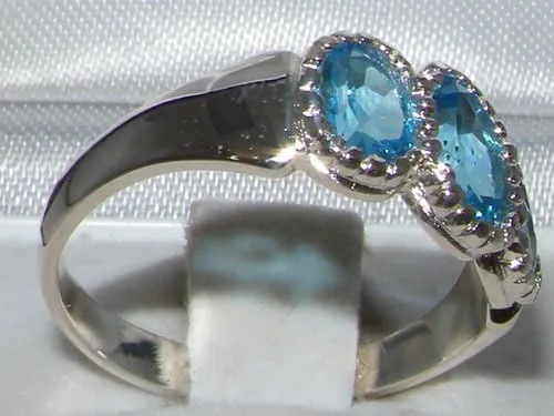 Vista 3 de Anillo de plata de ley 925 con topacio azul auténtico para mujer