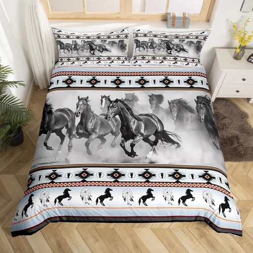 Vista 32 de Juego de funda de edredón con diseño de caballos, atrapasueños para niños, adolescentes, hombres, funda de edredón con estampado de caballos