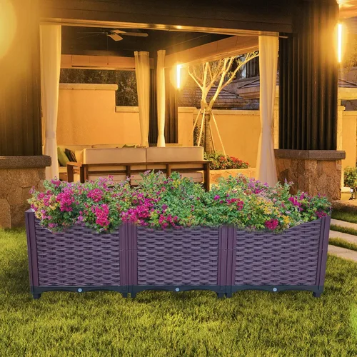 Vista 5 de Doppy Cajas de jardín elevadas, kit de caja de cuidado de macetas de plástico, juego de 3 macetas profundas, caja de cultivo