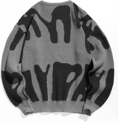 Vista 42 de ZAFUL Y2K - Suéter casual con estampado de llama estética para hombre, suéter de punto holgado, manga larga, cuello redondo