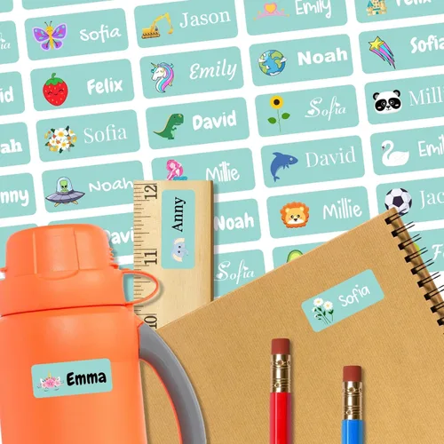 Vista 19 de 128 etiquetas adhesivas de nombre personalizadas para guardería, etiquetas de nombre impermeables personalizadas para niños, suministros escolares