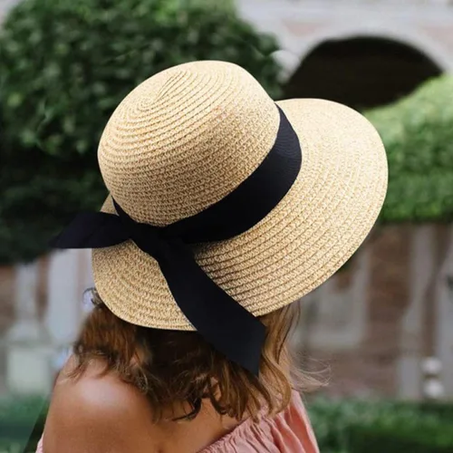 Vista 6 de Women Beach Sun Hat Wide Brim Fashion Bucket Cap Beige