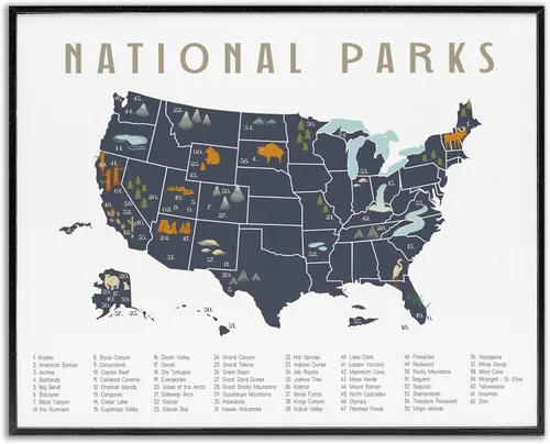 Vista 23 de Estados Unidos de América Mapa de Animales Kid's' Arte Giclée enmarcado Blanco costero (Texturado)