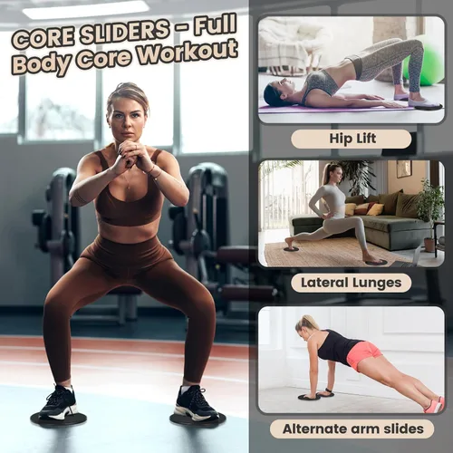 Vista 6 de Kit esencial de pilates para entrenamientos en casa, juego de equipo de pilates negro con pelota de yoga de 9 pulgadas, deslizador de pilates, banda