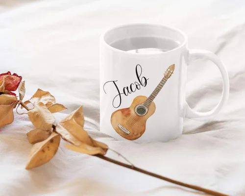 Vista 3 de Taza de café de guitarra personalizada, guitarra con nombre personalizado para hombres, mujeres, niñas, taza para amantes de la guitarra, cumpleaños