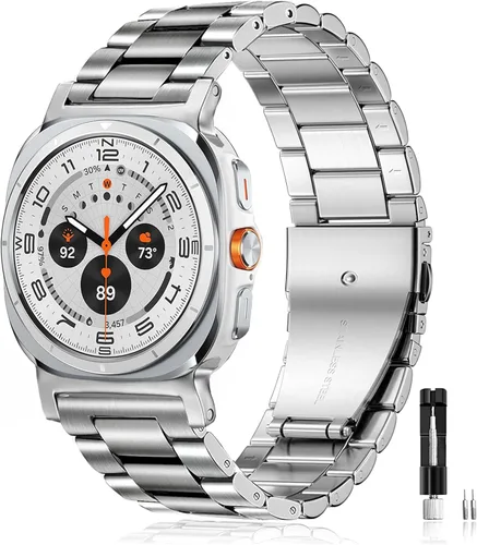 Vista 13 de Olytop para Galaxy Watch Ultra Correas 47mm (2024/2025), Correa de Reemplazo de Pulsera de Acero Inoxidable Metálica para Negocios, Hombres y Negro