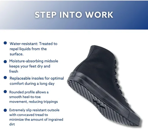 Vista 5 de Shoes for Crews Pembroke, zapatos de trabajo unisex antideslizantes para hombre, mujer, tenis resistentes al agua, lona negra o cuero