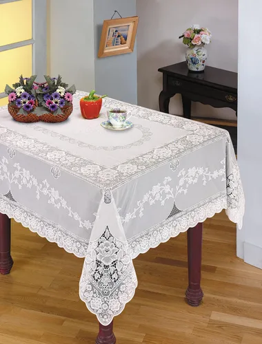 Vista 4 de Violet Linen Mantel de encaje de vinilo con diseño de Betenburg, blanco, 60 x 90 pulgadas, oblongo/rectangular