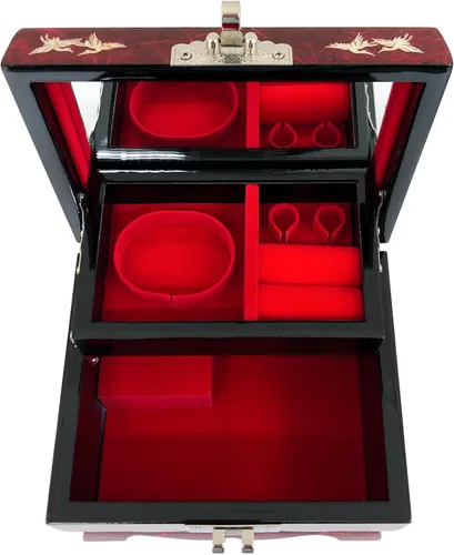 Vista 15 de Fun-Store Caja de madera con incrustaciones de nácar con incrustaciones de nácar, caja de madera, diseño de árbol de grúa, espejo, recuerdo, tesoro