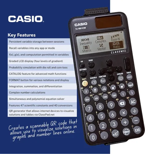 Vista 5 de Casio fx-991CW – Calculadora científica avanzada con pantalla de alta resolución de 4 tonos Visualización de libro de texto natural Más de 540