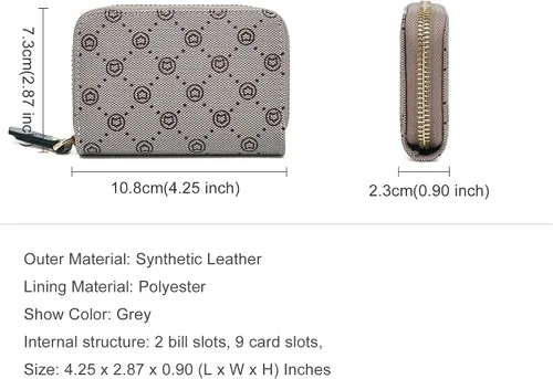 Vista 2 de FOXLOVER Cartera minimalista para tarjetas con protección RFID y diseño compacto con cremallera alrededor, ranuras para tarjetas de crédito