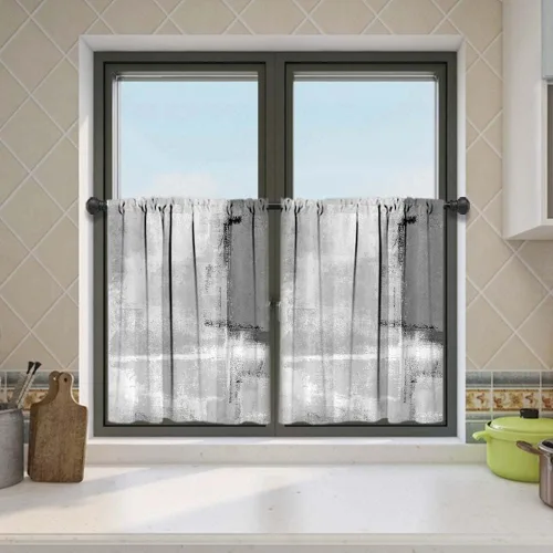 Vista 19 de MCALK Cortinas opacas azules para cocina, cenefas para ventanas, arte abstracto moderno para sala de estar (juego de niveles de 36 pulgadas)