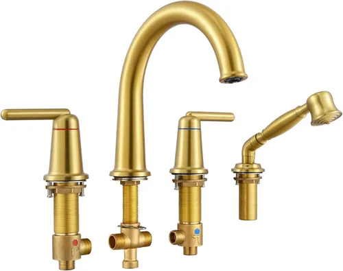 Vista 11 de WT-9808BK WT-9808BK - Kit de ajuste para grifo de bañera con ducha de mano y válvula de montaje en cubierta de 4 agujeros de alto flujo clásico