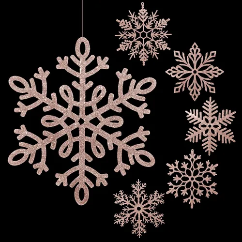 Vista 10 de Sratte Paquete de 12 adornos de copos de nieve grandes con purpurina de 12 pulgadas, decoración gigante de plástico para colgar en invierno