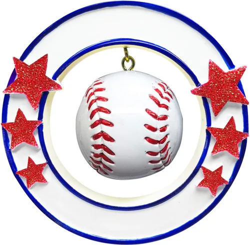 Vista 3 de Adorno de Navidad de béisbol personalizado Recuerdo deportivo personalizado con nombre y año Decoración de árbol de vacaciones de béisbol hecha