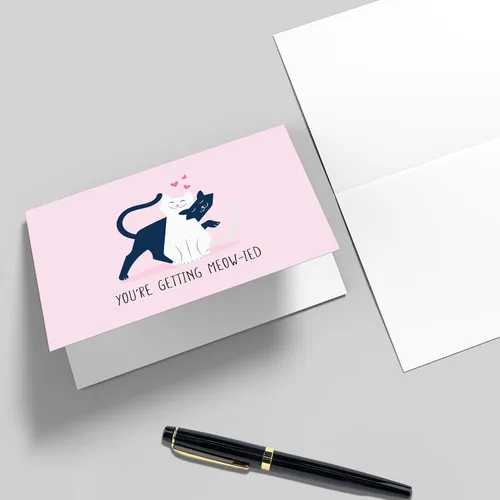 Vista 2 de Qiliji Tarjeta de compromiso de gato linda, divertida tarjeta de felicitación de boda, tarjetas de juego de palabras "You're Getting Meow-ied Married