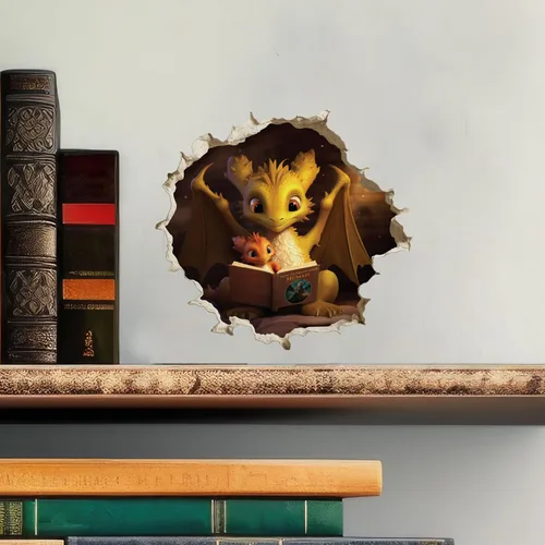 Vista 2 de Adhesivo de pared con agujero de ratón en 3D para padres e hijos con diseño de dragón
