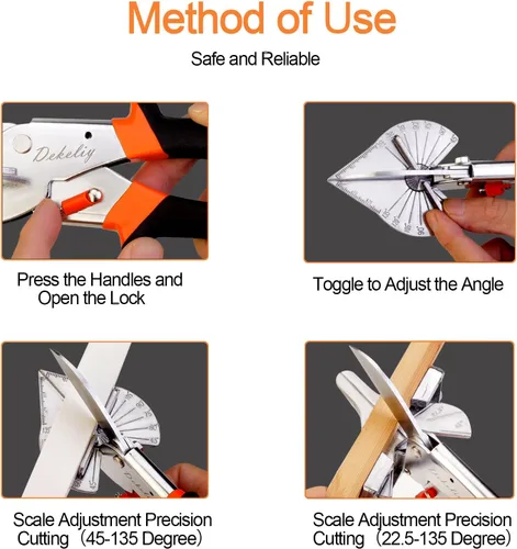 Vista 3 de Tijeras de inglete, 1 paquete, tijeras multifuncionales para corte angular de moldeo y recorte, herramienta de corte redondo ajustable de 45 a 135