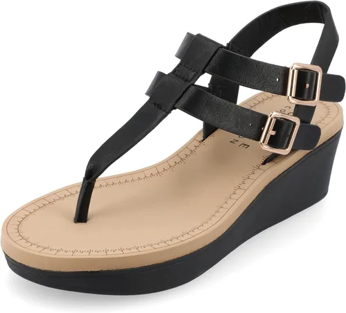 Vista 9 de Journee - Sandalias de tacón de cuña para mujer con plataforma y hebilla, correa al tobillo