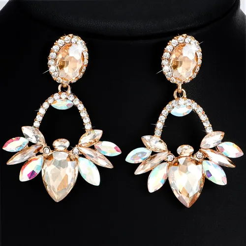 Vista 8 de CIEHER Aretes colgantes de piedra de imitación para mujer, aretes colgantes de champán para mujer, aretes colgantes rectangulares para mujeres
