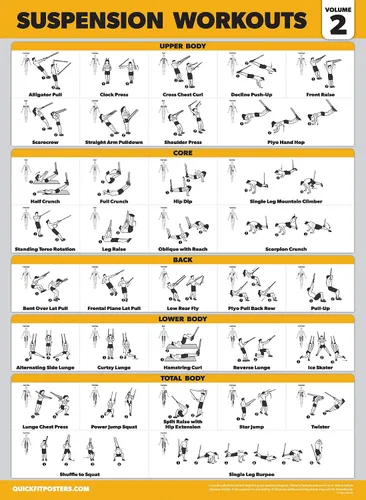Vista 4 de Palace Learning Paquete de 4 pósteres de entrenamiento de suspensión volumen 1, 2 y 3 + tabla de ejercicios de peso corporal – Juego de 4 pósteres