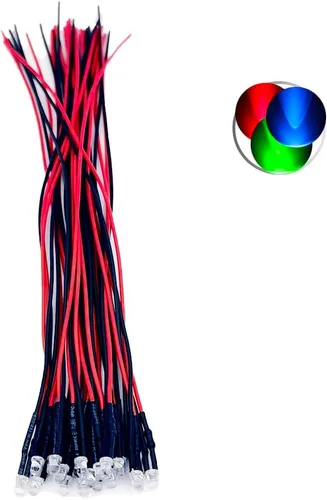 Vista 8 de 30 piezas de luces LED de 12 voltios de 3mm con parte superior plana verde, diodos emisores de luz precableados, lente de agua transparente de 7.9