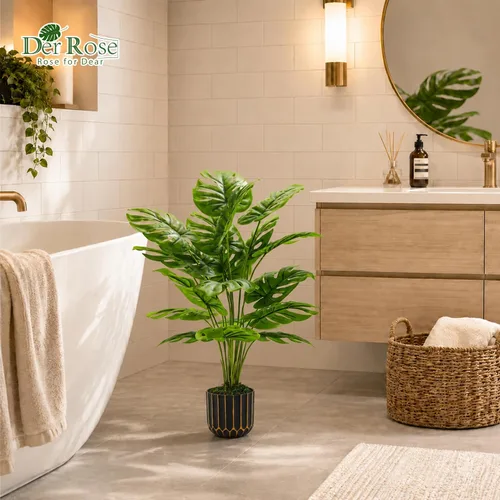 Vista 2 de Der Rose Plantas falsas de 28 pulgadas, planta Monstera en maceta de oro