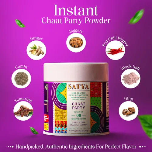 Vista 2 de Satya Chaat Masala - Condimento de 2.5 onzas, auténtico polvo de chaat indio picante, vegano, bajo en sodio, sin gluten ni tintes, condimento