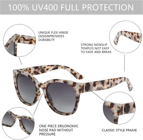 Vista 4 de ZENOTTIC Cateye - Gafas de sol polarizadas para mujer, gafas de sol de gran tamaño, protección UV400, estilo retro