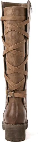 Vista 5 de GLOBALWIN Women's Strappy Motorcycle Knee High Boots, Wide Calf Riding Boots Back Lace Up Fall Winter Fashion Knee High Boots For Women