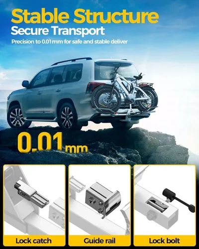 Vista 7 de KYX - Soporte de enganche para bicicleta eléctrica de 220 lb, soporte de enganche para 2 bicicletas estilo plataforma para automóviles, camiones