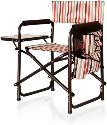 Vista 19 de PICNIC TIME Silla deportiva con mesa auxiliar, sillas de campamento acolchadas plegables para exteriores para adultos con portavasos y panel