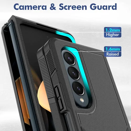 Vista 6 de Funda WOGROO para Samsung Galaxy Z Fold 4 - Funda protectora para teléfono a prueba de golpes, duradera, negra