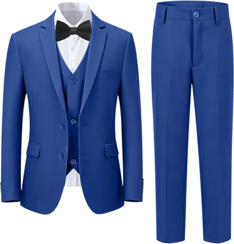 Vista 11 de Boy's Formal Suit Set, Slim Fit Suits for Kids, 5 Pieces Boys Tuxedo Set Negro (pajarita).