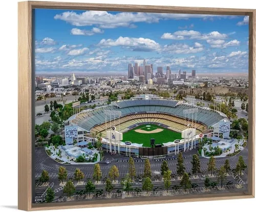 Vista 11 de CANVAS ON DEMAND Estadio Dodger de Los Ángeles Lienzo Enmarcado Flotante Negro Arte de Pared Impreso por Copterpilot Photography, Fotografía
