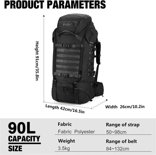 Vista 2 de Mardingtop Mochila de senderismo con marco interno de 90L Negro