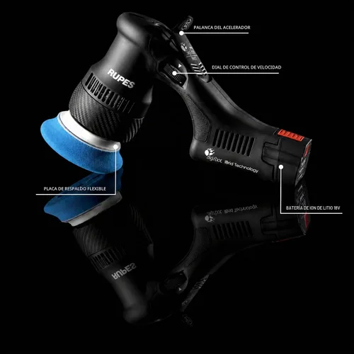 Vista 2 de RUPES BigFoot HLR75 Mini iBrid BETA - Kit de pulido Includes 2 Batteries, Charger, D-A Coarse & Fine Foam Pads & Compounds, Coarse & Medium Wool