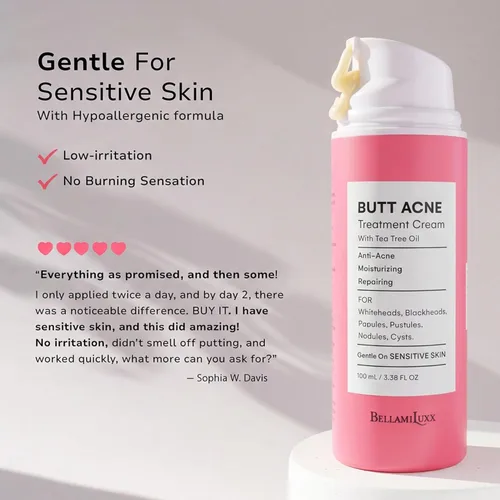 Vista 5 de BellamiLuxx Crema de tratamiento para eliminar el acné de los glúteos: Tratamiento del acné corporal para foliculitis y espinillas en glúteos
