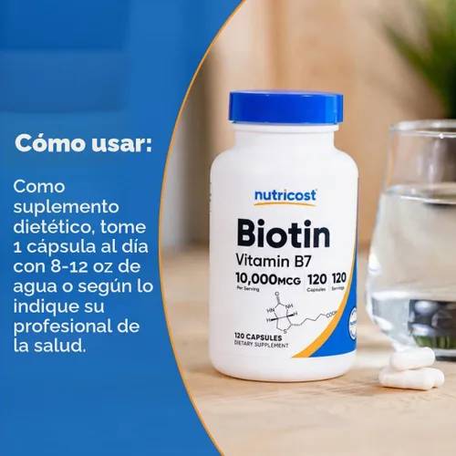Vista 7 de Nutricost Biotina (vitamina B7) 10,000mcg (10mg), 120 cápsulas, sin gluten