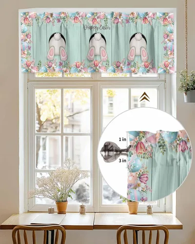 Vista 134 de Cenefa de cortina con lazo rojo de Navidad para ventanas, sala de estar, cocina, baño, granja, bolas de Navidad de acuarela con diseño de bayas