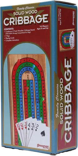 Vista 6 de Family Classics Cribbage – Tablero continuo de madera maciza de 3 vías con compartimento de almacenamiento integrado para clavijas