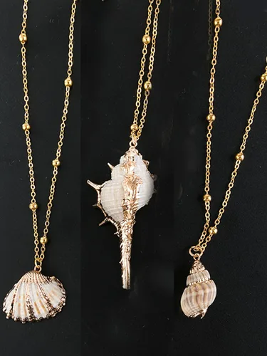 Vista 5 de Dcfywl731 3 piezas de collar de concha de mar para mujer, collares de playa, collar de caracola, collar de cadena de oro