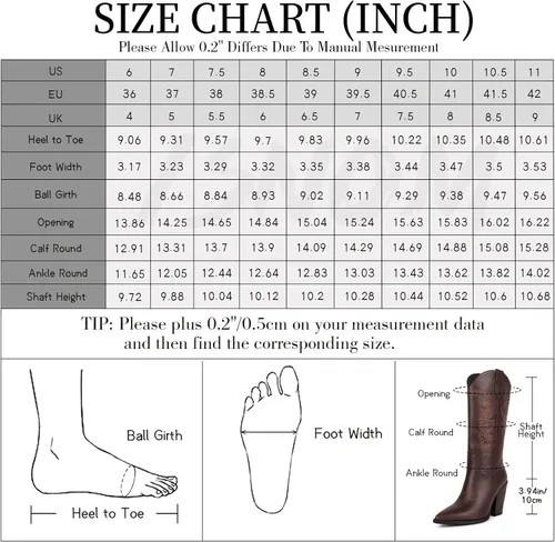 Vista 6 de ISNOM Botas vaqueras para mujer, botas occidentales bordadas con punta puntiaguda y tacón grueso