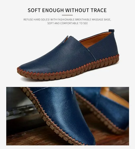 Vista 2 de Mocasines de cuero genuino para hombre, zapatos de conducción suaves para caminar