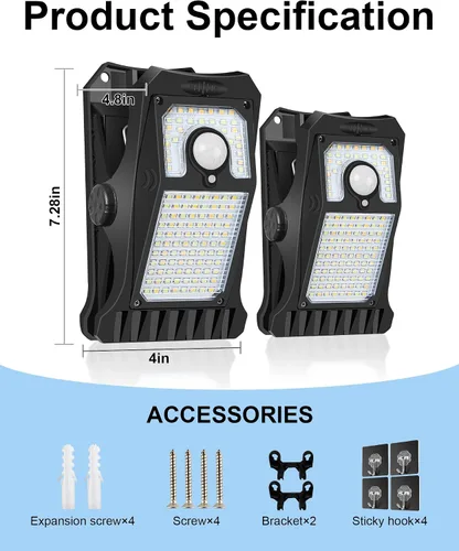 Vista 8 de Luces solares con sensor de movimiento para exteriores, luces solares con clip para exteriores, impermeables, luces de seguridad alimentadas por