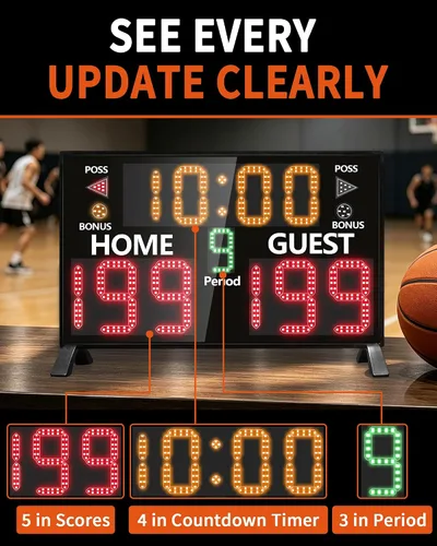 Vista 3 de LUCKY TIME Double-Sided Pro Basketball Scoreboard with Buzzer
