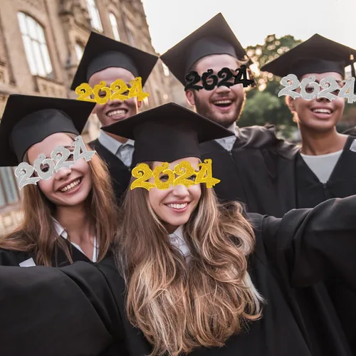 Vista 7 de Frienda 12 pares de anteojos de Año Nuevo 2024 con purpurina 2024 con números para fiesta de Año Nuevo, anteojos con forma de nube novedosos