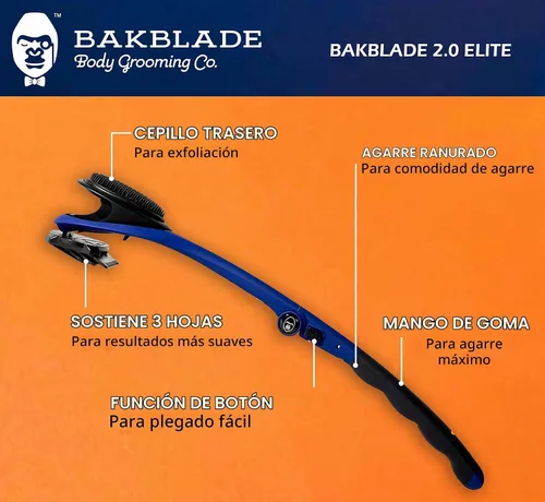 Vista 8 de BAKblade 2.0/ELITE PLUS - Depilador de espalda y afeitadora corporal (bricolaje), mango ergonómico fácil de usar para una afeitada sin dolor, 3